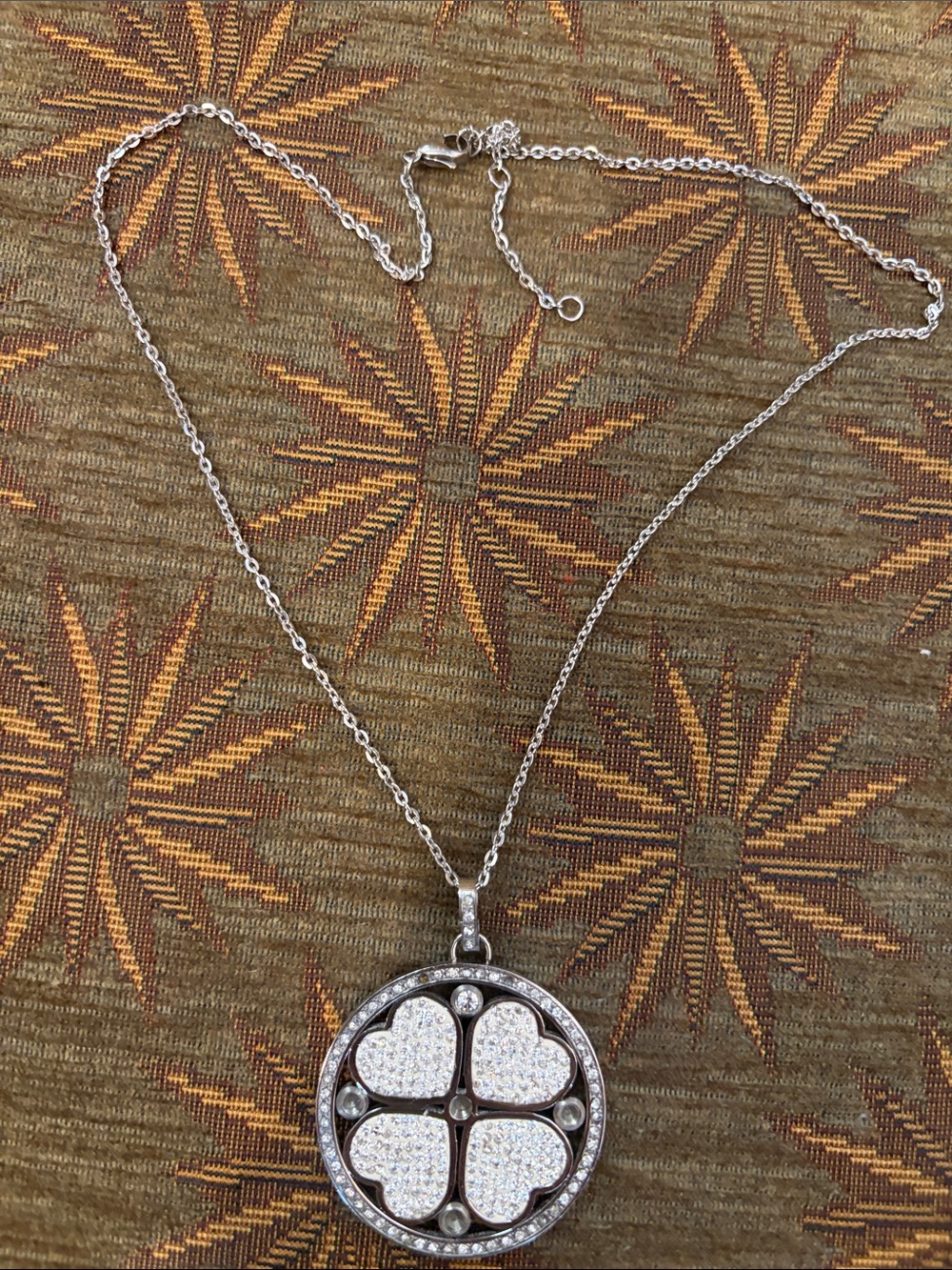Silver Crystal Four-Leaf Clover Pendant Necklace